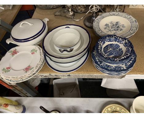 A QUANTITY OF BLUE AND WHITE PLATES, BOWLS, TUREEN, ETC 