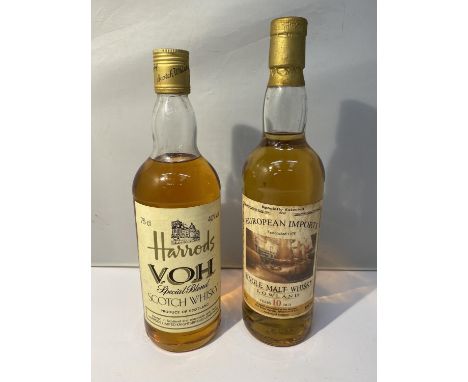 A 70CL BOTTLE OF EUROPEAN IMPORTS 40%VOL 10 YEARS OLD SINGLE MALT WHISKY AND A 75CL BOTTLE OF 40%VOL HARRODS V.O.H SPECIAL BL