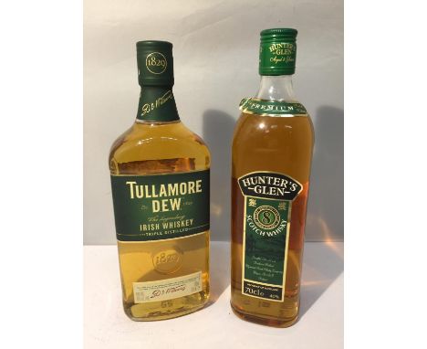 A 70CL BOTTLE OF TULLAMORE DEW IRISH WHISKEY 40% VOL AND A 70CL BOTTLE OF HUNTER'S GLEN 8 YEAR AGED SCOTCH WHISKY 40% VOL. PR
