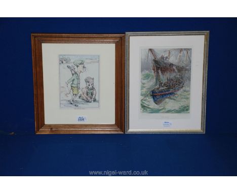 A Louis Wain Print, 'The Doubtful Ball' plus a Boy's Own Lifeboat Print 'Noni Boys'.