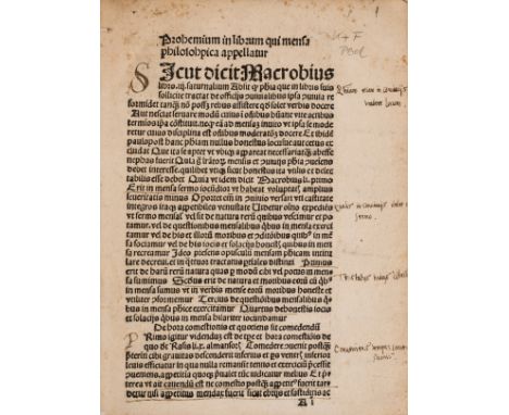 NO RESERVE Early printing.- Mensa Philosophica, 48ff. only (of 52, lacking the first 4 leaves), 37 lines &amp; headline, rust