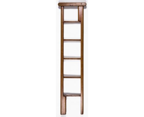 NO RESERVE Folding wooden pole library ladder, metal hook with eye, in working order, some rubbing and scuffing, 2,120 x 370m