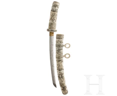 Walbein-Wakizashi, Japan, um 1890  Klinge Shinogi Tsukuri, Chu Kissaki, Torii Zori, ohne Hada, schwach ausgeprägter Chu Suguh