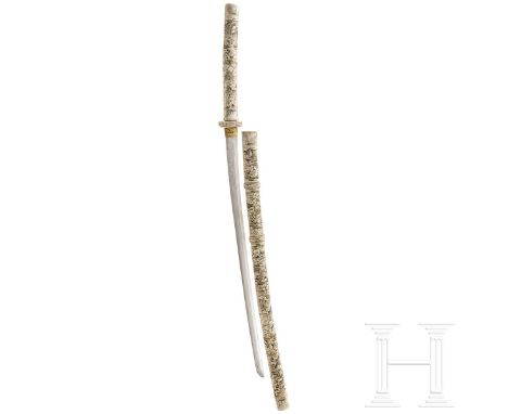 Walbein-Katana, Japan, Klinge um 1450  Klinge Shinogi Tsukuri, Chu Kissaki, Torii Zori, Hada verputzt und nicht erkennbar. Ha