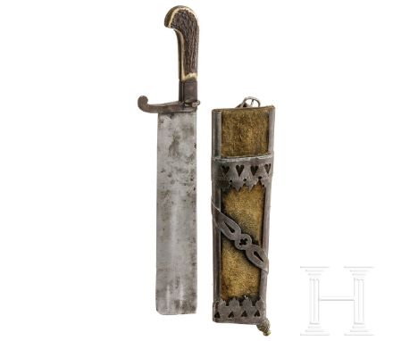 Waidpraxe, Sammleranfertigung des Historismus im Stil des 17. Jhdts.  Schwere Rückenklinge, eiserne Parierstange mit einem Pa