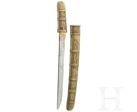 O Tanto, Japan, um 1700  Klinge Hira Tsukuri, Mu Zori, Boshi Ko Maru mit tiefem Kaeri, Hada verputzt. Nakago Ubu, Higaki Yasu