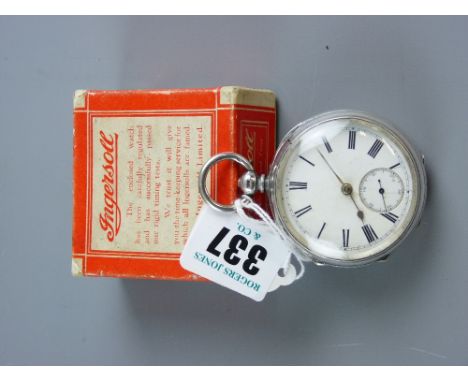A silver encased gent's pocket watch with white enamel dial, Roman numerals and sweep seconds dial (slight cracking), Birming