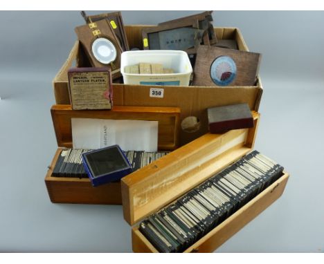 Magic Lantern slides in six various wooden boxes to include interesting Japanese scenes, approximately twenty card boxes incl
