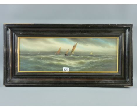 GARMAN MORRIS watercolour - seascape with numerous yachts, signed and entitled 'Off the Cornish Coast', 18 x 53 cms