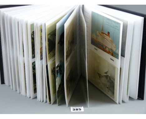 An album containing approximately one hundred and seventy vintage postcards, various scenes, mainly British, some with ships/