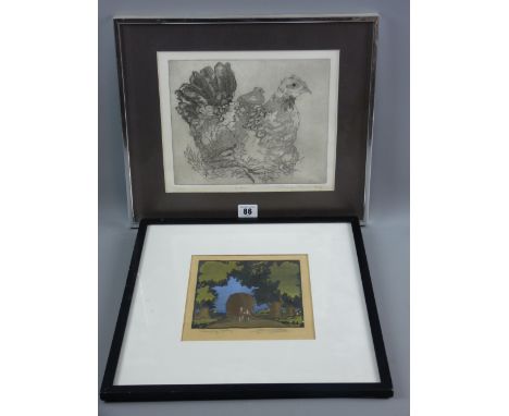 SUSAN SANDS limited edition (10/75) print - study of a hen protecting her three chicks, signed and entitled 'Hen', 22 x 27 cm