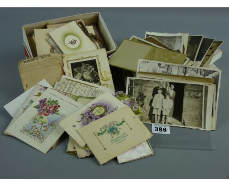 A mixed collection of vintage birthday/celebration cards with a small quantity of photographic postcards etc