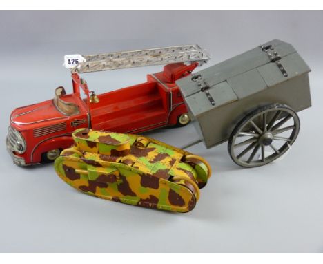 A tinplate clockwork model of a fire engine made in Western Germany, PN370 trademark for Phillip Niedermeier, Nurnberg, 18 x 