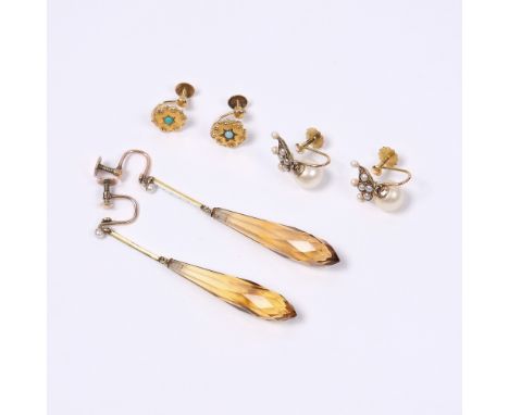 Three pairs of various gold earrings