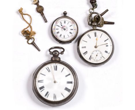 Silver pair cased pocket watch with enamel dial and fusee movement, a further silver pocket watch and a 935 continental white