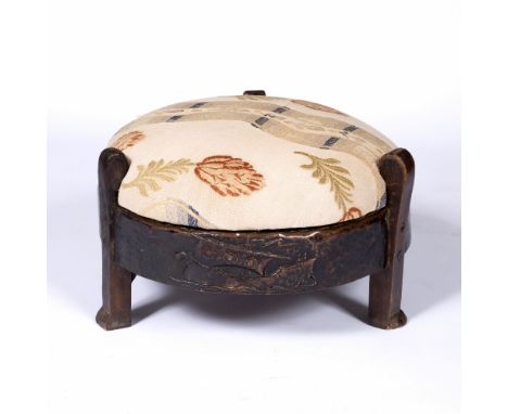 Arts &amp; Crafts copper embossed and wood circular stool in the manner of C R Ashbee, 46cm across