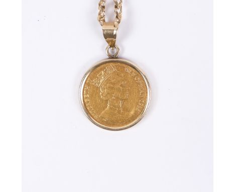 Isle of Man gold Crown dated 1994 1/5 of an ounce on 14K gold chain, 13 grams