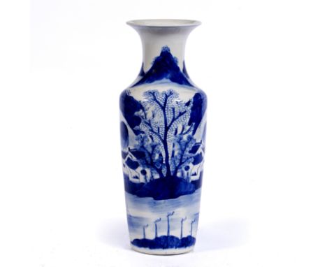 Blue and white tapering porcelain vase Chinese, 19th century painted with river landscape scene, four character Kangxi underg