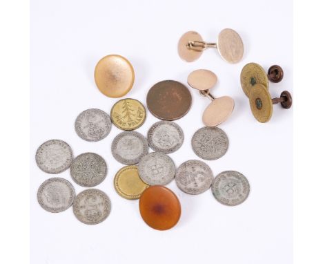 Small collection of miscellaneous  including a pair of 9ct gold cufflinks 7 grams, a small collection of miscellaneous coins 