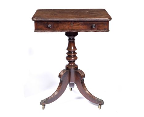 Mahogany writing table in the manner of Gillows, 19th Century, on tripod carved base, 55cm across x 45cm deep x 73cm high