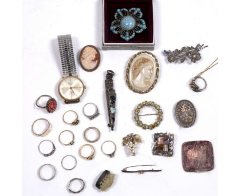 Small collection of miscellaneous jewellery including a Celtic brooch, a silver cameo, a Rotary wrist watch, a pearl brooch e