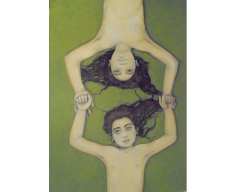 BRACO (20th Century) "Two children holding hands", a study from above, twin portrait, oil on board, signed and dated '05 bott