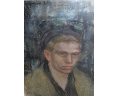 ALEXANDER MIKAELEVICH ZIKOV (20th Century) "The welder", man with goggles on his head, a portrait study, head and shoulders, 