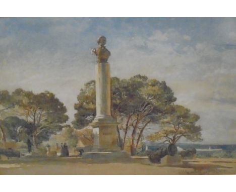 EDWARD ANGELO GOODALL R.W.S. (1819-1908) "Public gardens Gibraltar", a study with Elliot Memorial in foreground, figures prom