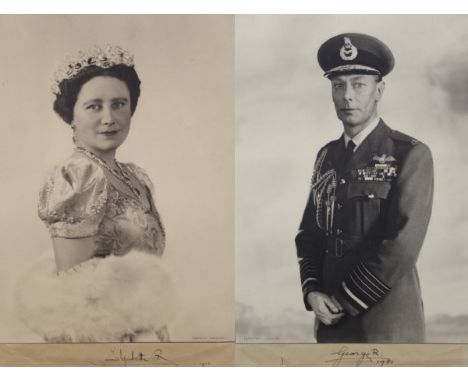AFTER DOROTHY WILDING (1893-1976) "George VI" and "Elizabeth", black and white portrait photographic studies, signed and date