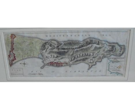 18TH CENTURY ENGLISH SCHOOL "Plan of Gibraltar", with inset of the bay of Gibraltar, black and white engraving by J Gibson, h