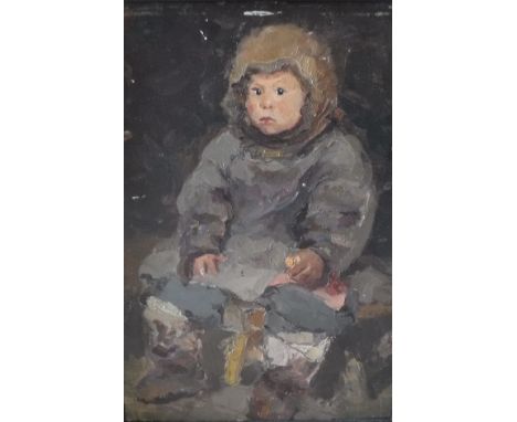 20TH CENTURY RUSSIAN SCHOOL "Young child seated", a portrait study, oil on board, unsigned, inscribed and dated 1958 verso, b