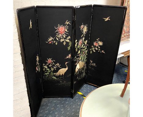 JAPANESE FOUR PANEL EMBROIDERED SCREEN