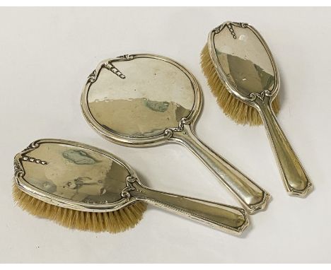 ART NOUVEAU STERLING SILVER HAIR BRUSHES AND HAND MIRROR