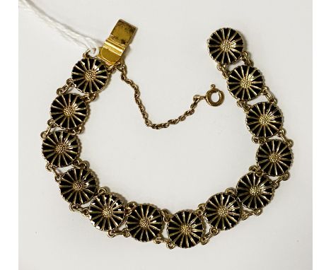 VINTAGE 925 GILT SILVER &amp; BLACK ENAMEL BRACELET - MARKED BH- POSSIBLY GERMAN OR AUSTRIAN IN ORIGIN
