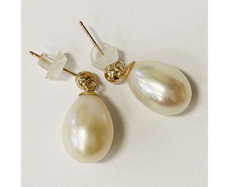 9CT GOLD LARGE SOUTH SEA TEAR DROP PEARL EARRINGS