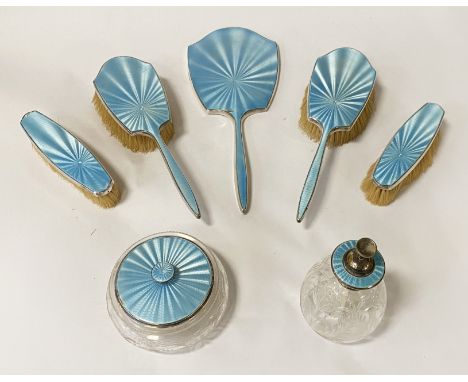 HM SILVER &amp; BLUE ENAMEL VANITY SET - 7 PIECE