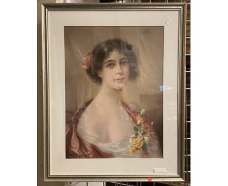 JOHN WESLEY CARROLL 1892-1959 AMERICAN PORTRAIT OF LADY PASTEL 58CMS X 44CMS