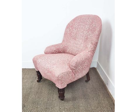 ARMCHAIR, Victorian beechwood in Guy Goodfellow fez weave upholstery on ceramic castors, 85cm H x 61cm W.