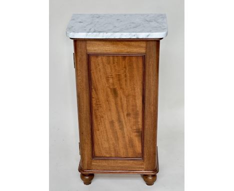 SIDE CABINET, Victorian mahogany, Carrara marble top with panelled door and shelf fitted interior and two drawers, 35cm W x 2