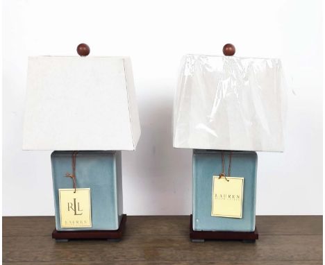 LAUREN RALPH LAUREN HOME TABLE LAMPS, a pair, glazed grey ceramic, with shades, 44cm H approx. (2)