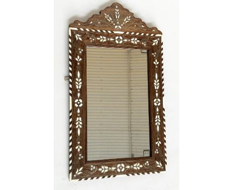 SYRIAN WALL MIRROR, rectangular hardwood with bone and mother of pearl inlay, 63cm H x 36cm W.