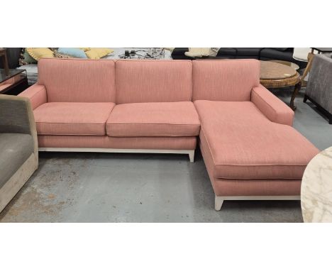 CORNER SOFA, white painted supports, pink fabric upholstered.