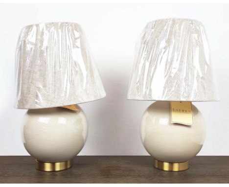 LAUREN RALPH LAUREN HOME TABLE LAMPS, a pair,  glazed ceramic and gilt metal, with shades, 47cm H approx. (2)