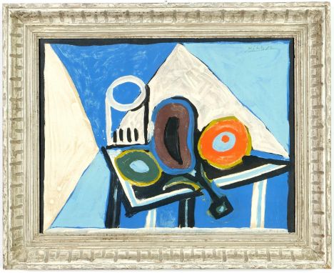 PABLO PICASSO, Charbonniers, rare abstract base on a gouche L'aubergine, lithograph printed by Mourlot 1953, signed in the pl