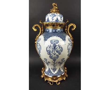 JAR, with lid, glazed ceramic and gilt metal, 66cm H approx.