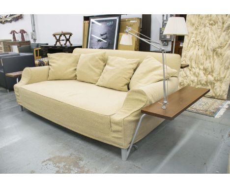 CASSINA LAZY WORKING SOFA, by Philippe Starck, bouclé fabric, with attached shelves with lighting, 277cm x 157cm D.