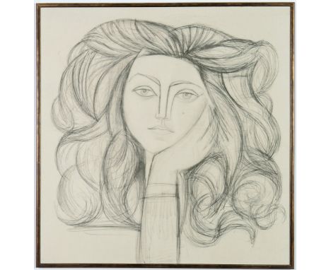 AFTER PABLO PICASSO, large portrait of Francoise on textile, 78cm x 80cm.