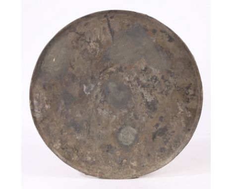The flat plate with a narrow raised triangular rim above and below, and a triangular beaded footring, 35.5cm diameterProvenan