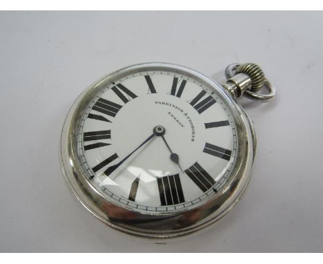 A late 19th Century silver cased open faced pocket watch, Roman enamelled dial signed Parkinson and Frodsham, London, unusual