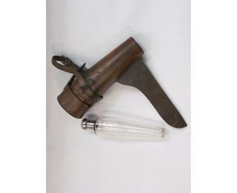 A Victorian snifter flask in leather case